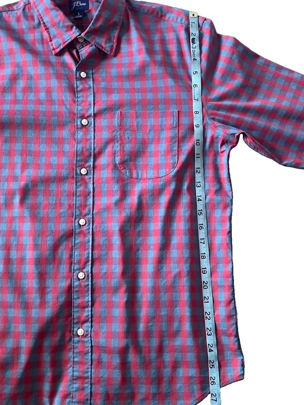 J.Crew Men's Large (L) Slim Fit Red/Blue Gingham Pattern Button-Up Shirt - Picture 7 of 8